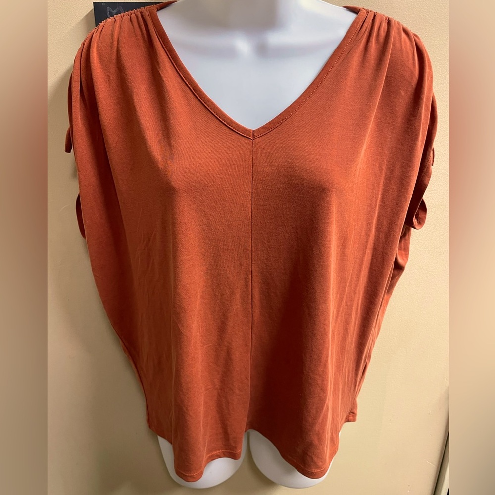 Medium Simply Vera Vera Wang Terracotta Blouse Womens short sleeve casual top